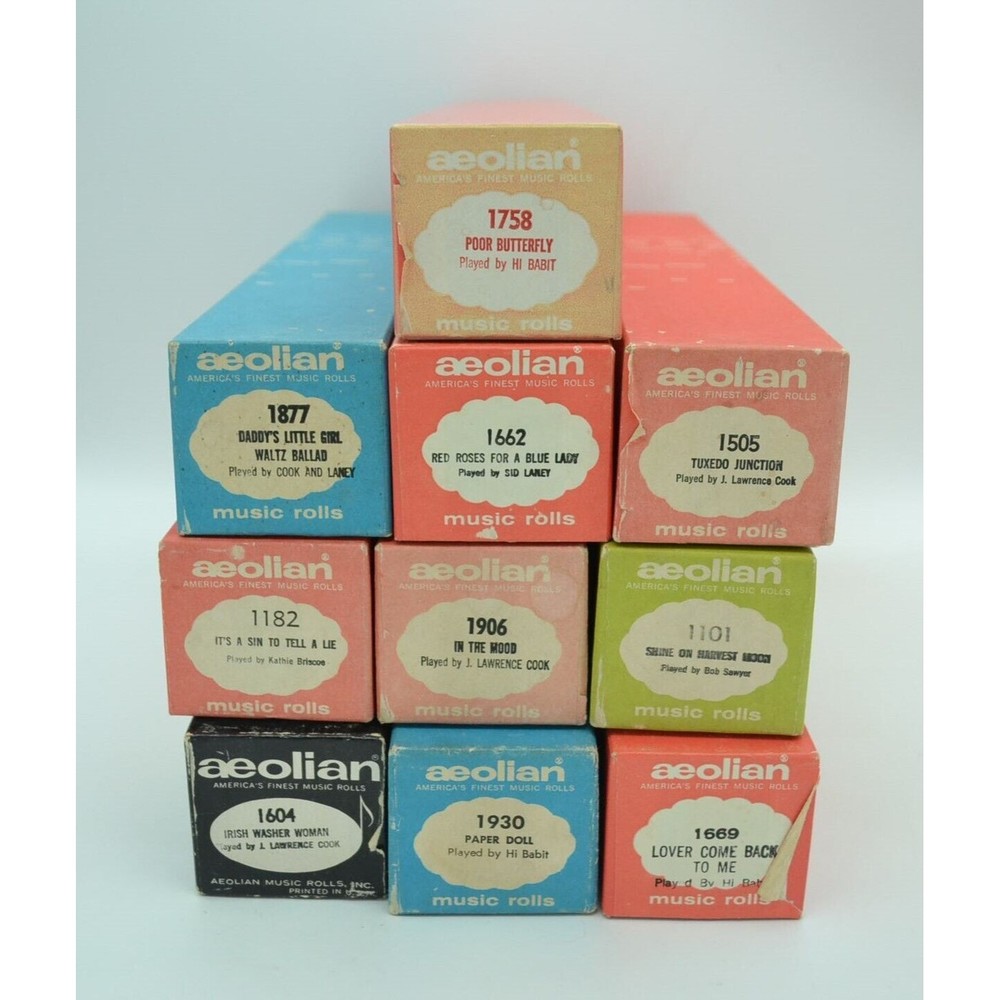 Lot of 10 Aeolian Player Piano Rolls, Music Rolls, Mixed Lot of Piano Rolls